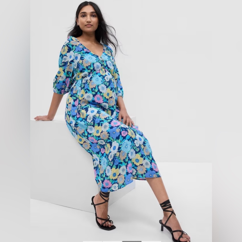 Maternity Balloon Sleeve Midi Dress